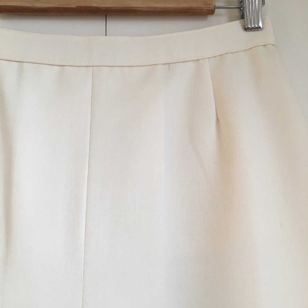 VTG Koret Ivory Kick Pleat Midi Skirt 28W Clean Girl Minimalist Quiet Luxury - Picture 5 of 14